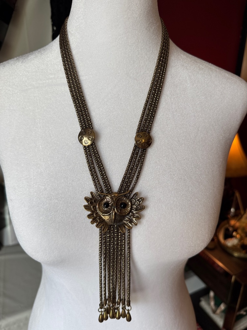 Vintage-Inspired Gold Owl Pendant Necklace in  Antique Gold Color